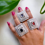 Silver-Plated Adjustable Cocktail Rings with Colored Stones | Statement Party & Bridal Jewelry - Libasaa.com