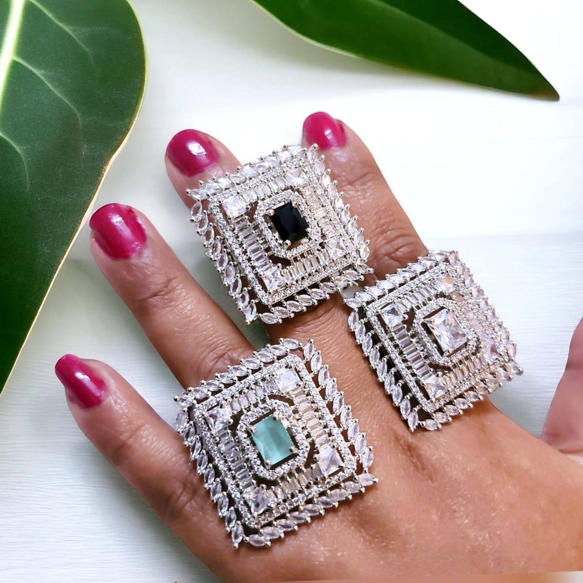 Silver-Plated Adjustable Cocktail Rings with Colored Stones | Statement Party & Bridal Jewelry - Libasaa.com