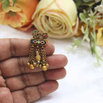 Traditional Gold-Toned Meenakari Dangle Ring with Pearl & Ghungroo Beads - Libasaa.com