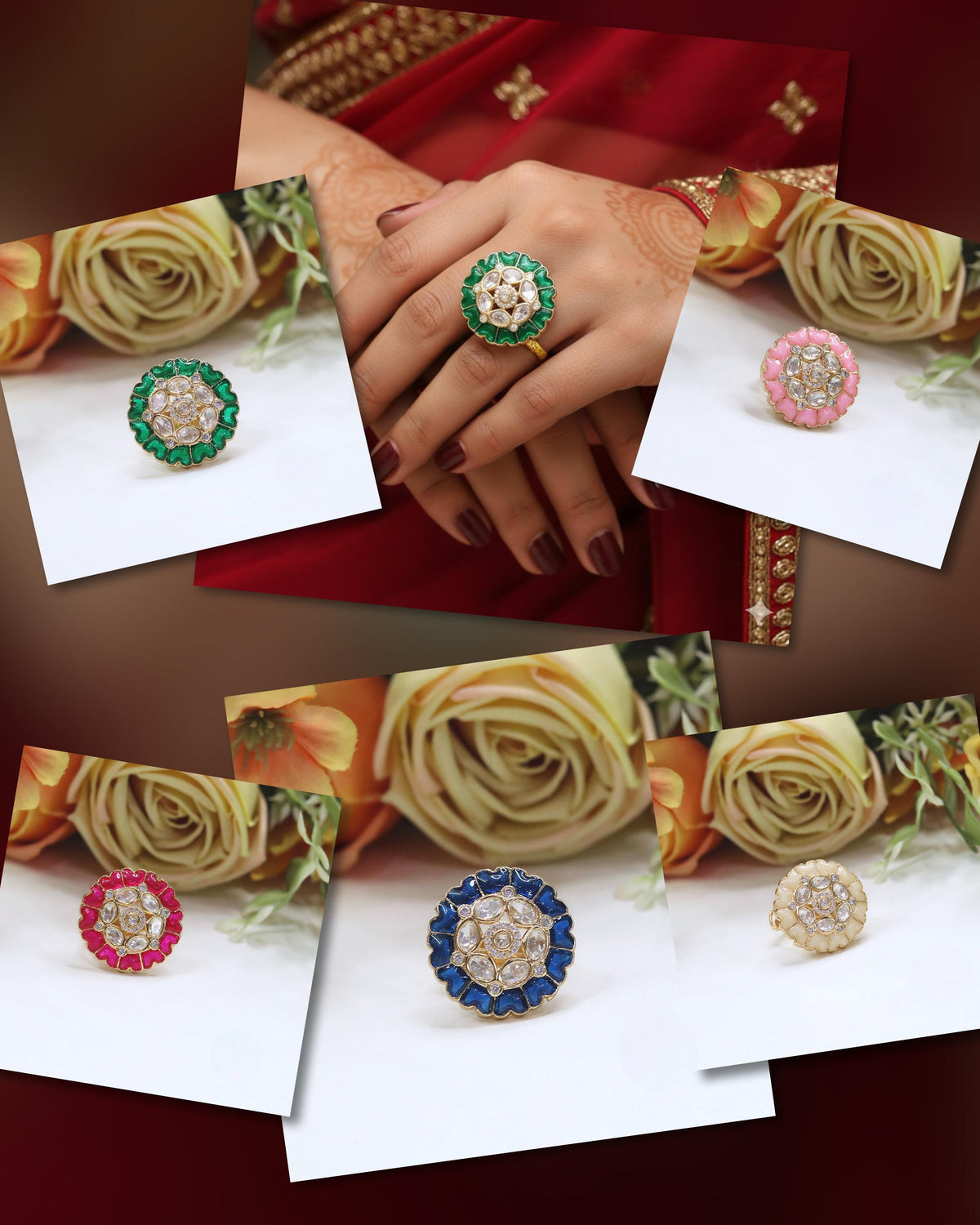 Pink Enamel Kundan Adjustable Ring β Traditional Ethnic Jewelry - Libasaa.com