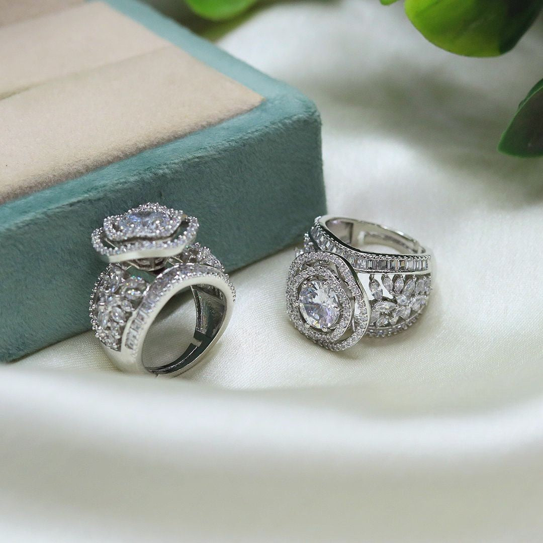 Gold-Plated Round CZ Statement Cocktail RingMulti Layer Halo Designer Ring - Libasaa.com