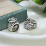 Gold-Plated Round CZ Statement Cocktail RingMulti Layer Halo Designer Ring - Libasaa.com