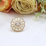 Statement Floral Ring with Polki Stone & Kundan Accents - Libasaa.com