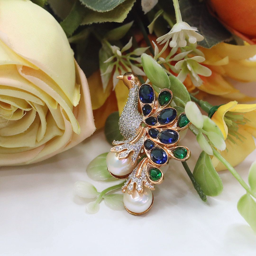 Peacock Design Kundan & Pearl Adjustable Ring – Elegant Ethnic Jewelry - Libasaa.com