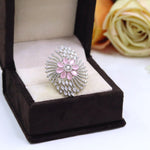 Premium Pink Floral Diamond-Cut Cocktail Ring | Elegant Indian Jewellery | Sparkling CZ Jewellery Indian Ring Set