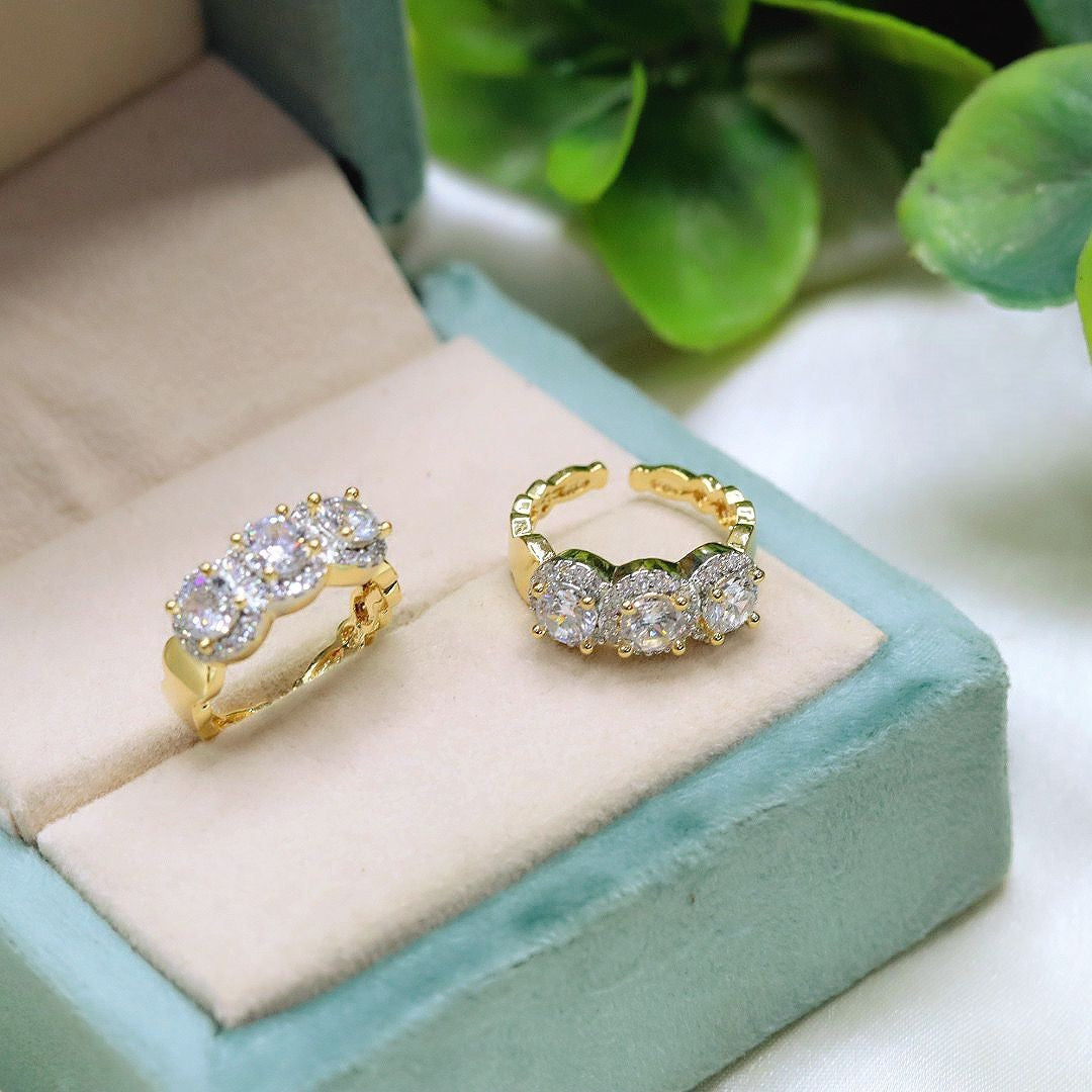 Royal Gold-Plated Solitaire CZ Baguette Ring Set Bridal & Party Wear Jewelry - Libasaa.com