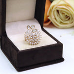 Rose Gold Floral Statement Ring with Pink Stone | Diamond-Style CZ Adjustable Finger Ring | Indian Jewellery CZ Ring Set