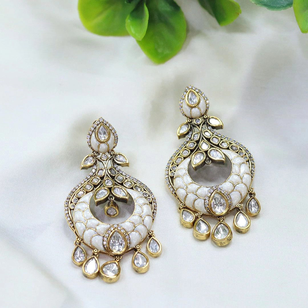 Meenakari Kundan Chandbali Earrings | Traditional Indian Jewellery | Pear-Shaped Stones Jewellery Indian Earring Set for Women