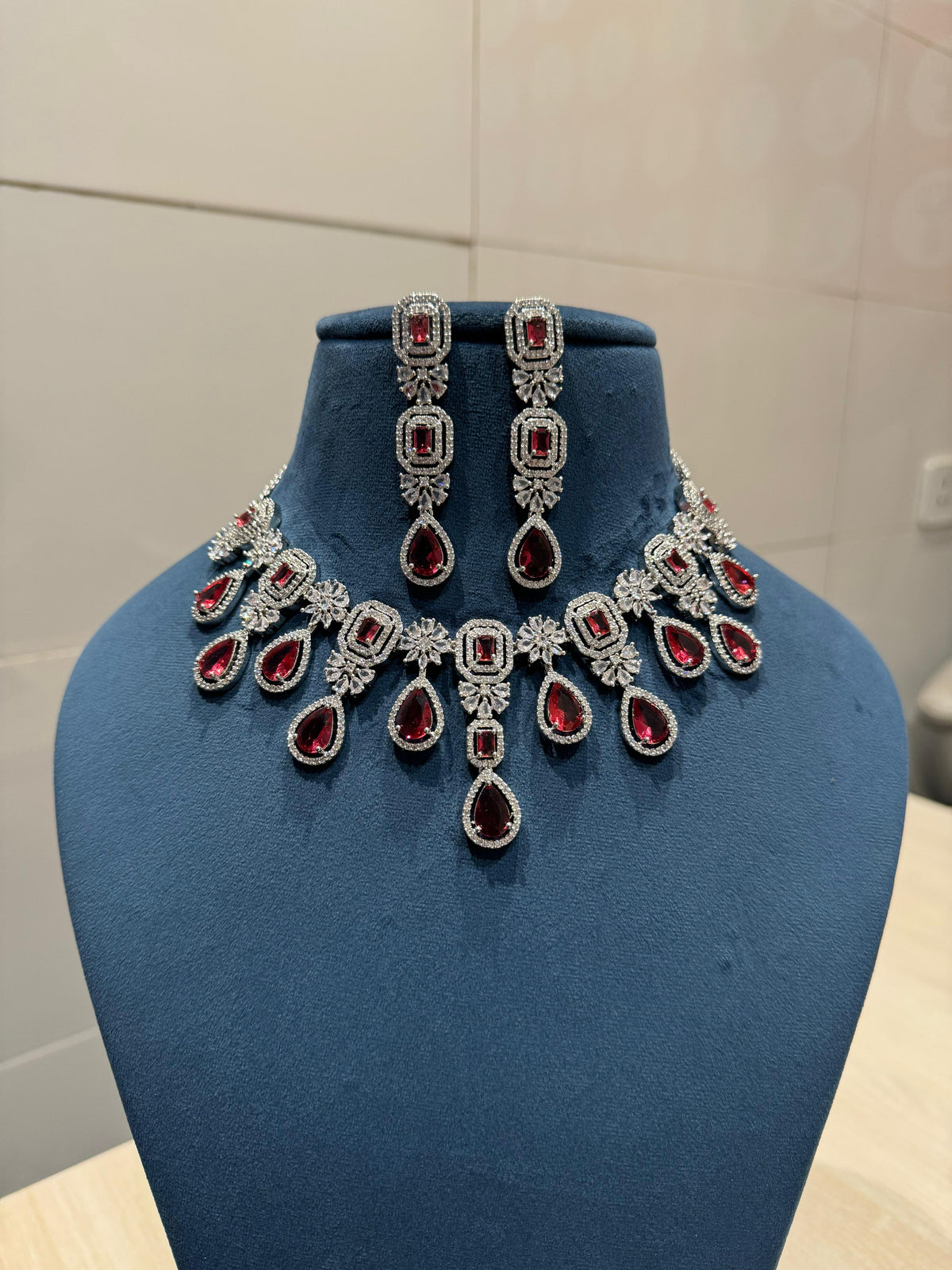 Riya American Diamond Emerald Wedding Necklace CZ Bridal Choker Elegant AD Necklace - Libasaa.com