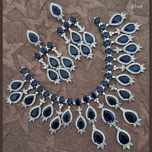 Shabnam American Diamond Emerald Wedding Necklace with EarringsCZ Ethnic Premium Design Necklace Earrings - Libasaa.com