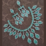 Shabnam American Diamond Emerald Wedding Necklace with EarringsCZ Ethnic Premium Design Necklace Earrings - Libasaa.com