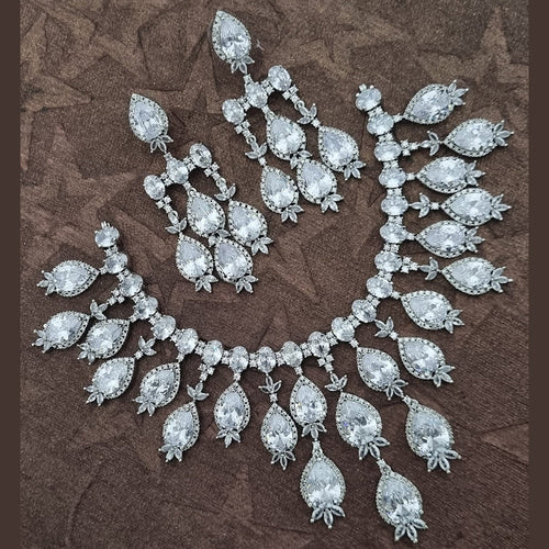 Shabnam American Diamond Emerald Wedding Necklace with EarringsCZ Ethnic Premium Design Necklace Earrings - Libasaa.com