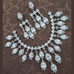 Shabnam American Diamond Emerald Wedding Necklace with EarringsCZ Ethnic Premium Design Necklace Earrings - Libasaa.com