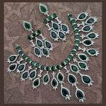 Shabnam American Diamond Emerald Wedding Necklace with EarringsCZ Ethnic Premium Design Necklace Earrings - Libasaa.com