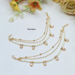 Minimalist Pearl & Oval CZ Stone Ear Chain – Gold Plated Earchain (Pair) - Libasaa.com