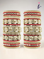 Mirror Work Silk Thread Bangle Set with Flower Kada, Traditional Indian Bridal Wedding Jewelry for Women