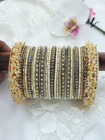 Cream bangles, wedding bangles for bride , Indian wedding bangles set with stones and pearl work