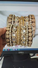 Kundan Kada Set, Indian Bangle Set, Thread Bangle Set, Kundan, Stones & Silk Threads Bridal Bangle Set for Women, Set of 2 for Both Hands