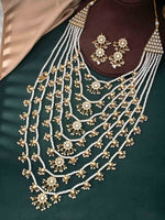 Floral Multi Layered Gold-Plated & Green Stone-Studded Jewellery Set - Libasaa.com