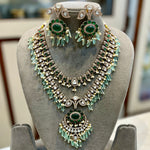 Celeb Inspired Wedding Layered AD Neclace Set, Layered AD Necklace Earrings Set, Model CZ Necklace Set, Indian AD jewelry Set, CZ Earrings Set - Libasaa.com