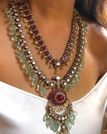 Celeb Inspired Wedding Layered AD Neclace Set, Layered AD Necklace Earrings Set, Model CZ Necklace Set, Indian AD jewelry Set, CZ Earrings Set - Libasaa.com