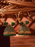 Blue & Gold-Plated Alloy Oxidized Enamelled Dome Shaped Jhumkas Traditional Hoop Jhumki Earrings For Women and Girls - Libasaa