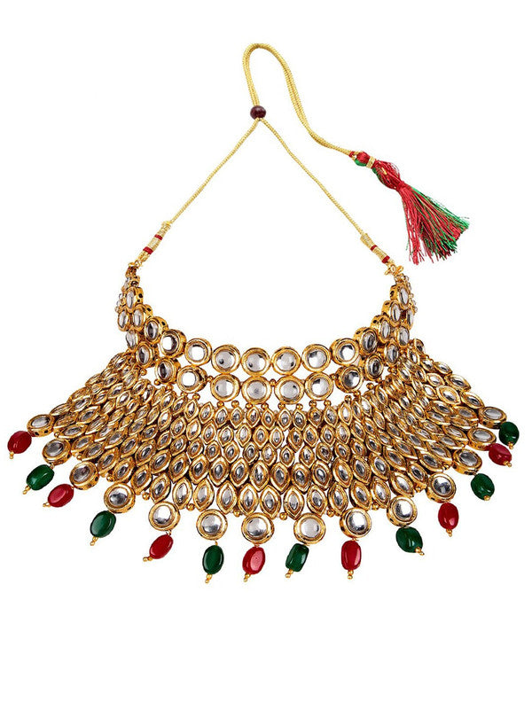 Multicoloured Gold-Plated Kundan Jewellery Set - Libasaa