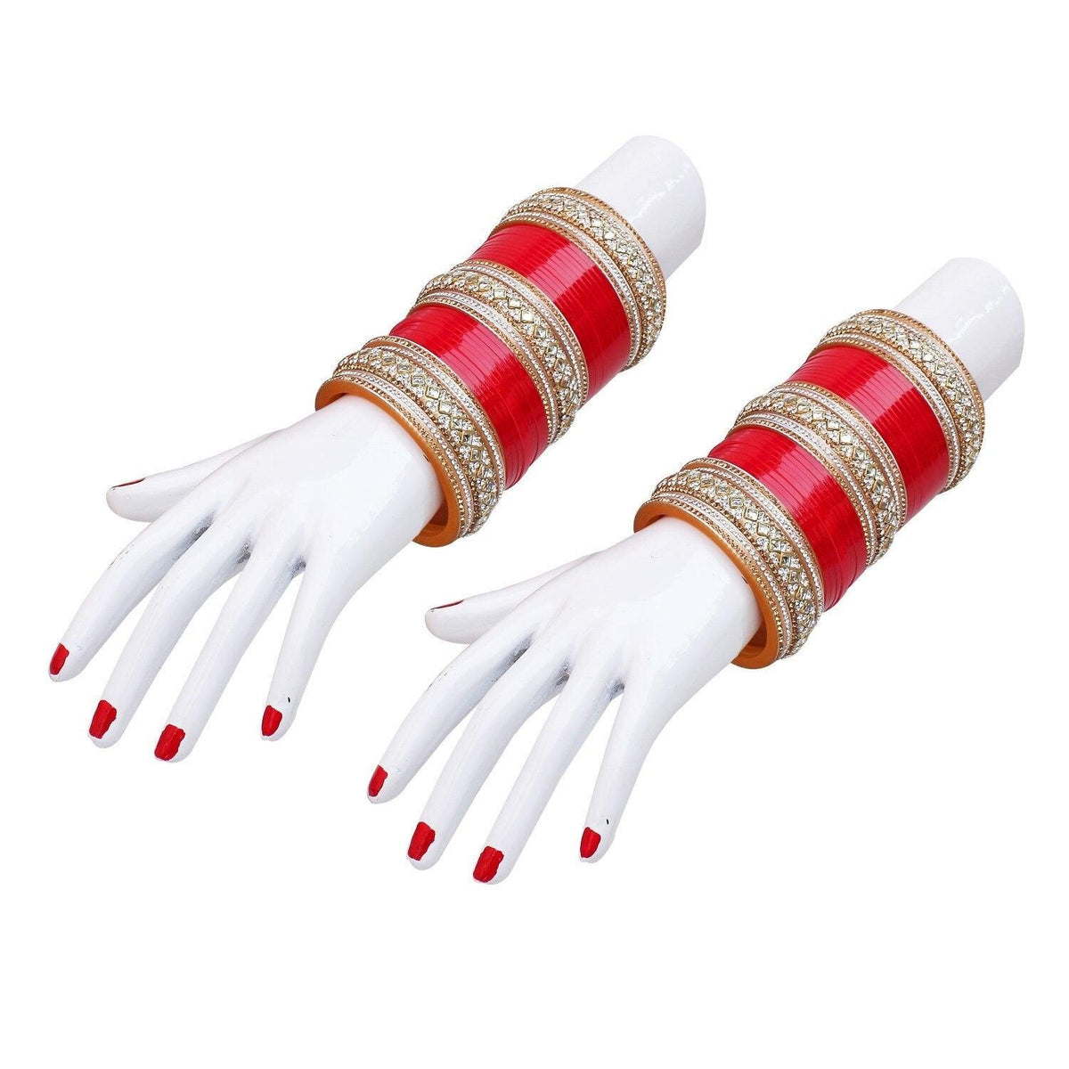 Red Designer White Kundan & Golden Stone Bridal Dulhan Chuda Fashion Punjabi Choora Chura Set