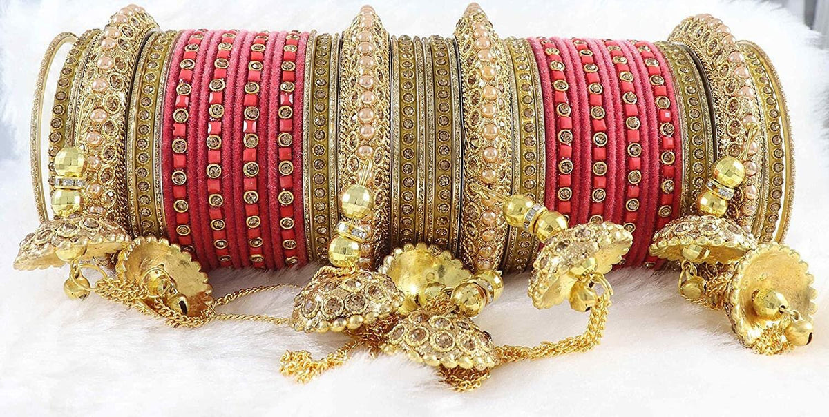 Bollywood Polki Kundan finish Jhumka Pearl Bangles Set(2 PC) Punjabi Pearl bangles Bridal bangles/ wedding indian jewelry