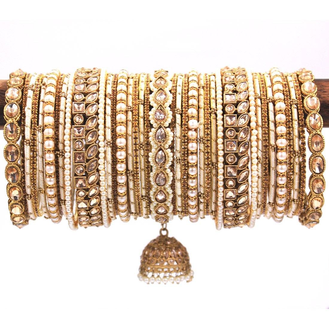 Handmade Indian Bangle with Pearl Stone work Wedding Bangle Set, Traditional Indian jewelry gift, Bridal bangles, Wedding Jewelry