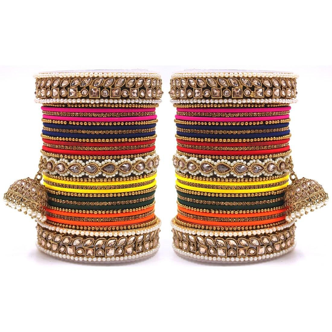 Indian Wedding Bangles With Stone Work Wedding Bangles Indian Jewelry with Jhumki Border
