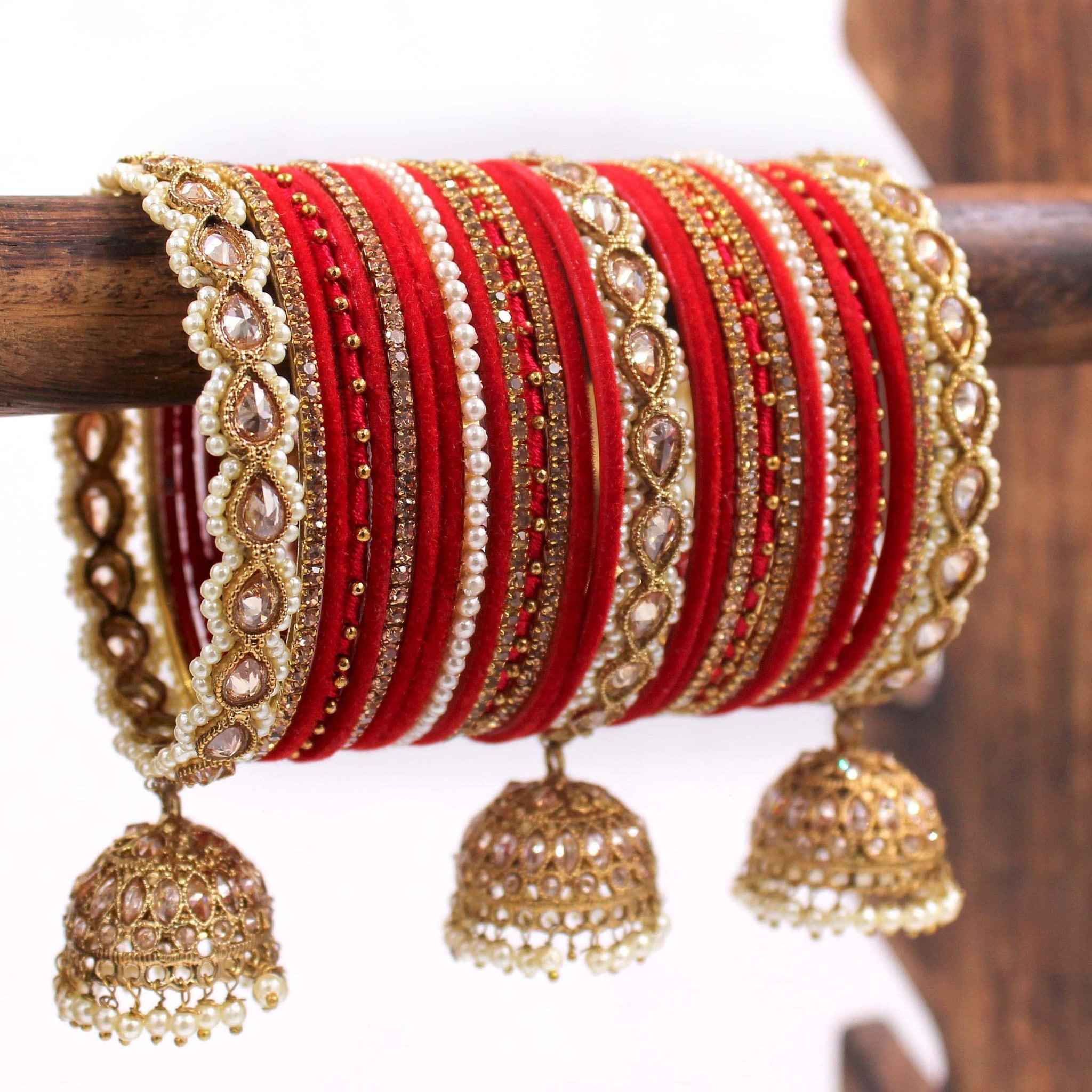 Bridal Velvet Bangles with Golden Work Tassel Bangle Latkan