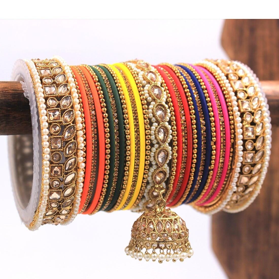 Indian Wedding Bangles With Stone Work Wedding Bangles Indian Jewelry with Jhumki Border