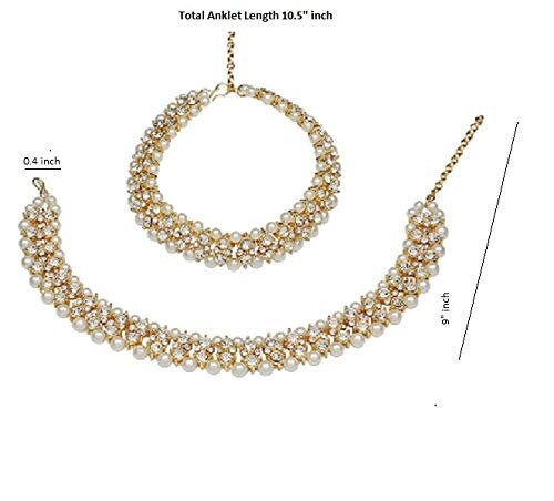 Traditional Gold Plated Crystal Pearl Anklets Payal Jewellery for Women (Gold), Gold anklets pair, Pearl Crystal anklets
