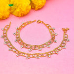 Traditional Gold Plated Thin String Anklet Handcrafted Payal/Anklets, Anklets for women, Indian anklet, Gold ankle bracelet pair for women