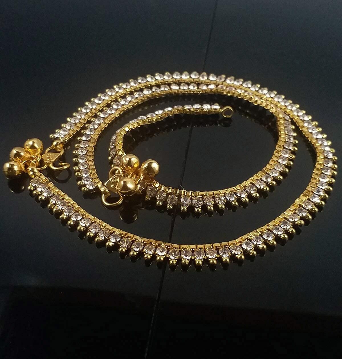 Gold Plated & Brass Stylish Kolusu Ghungroo Golden Anklets, Handcrafted Anklets, Indian anklet, Gold ankle bracelet pair for women