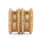 Indian bangle set , Bridal bangles, 16 Golden Metal Bangle Set, Brass Metal and Stone Bridal Bangle Set for Women