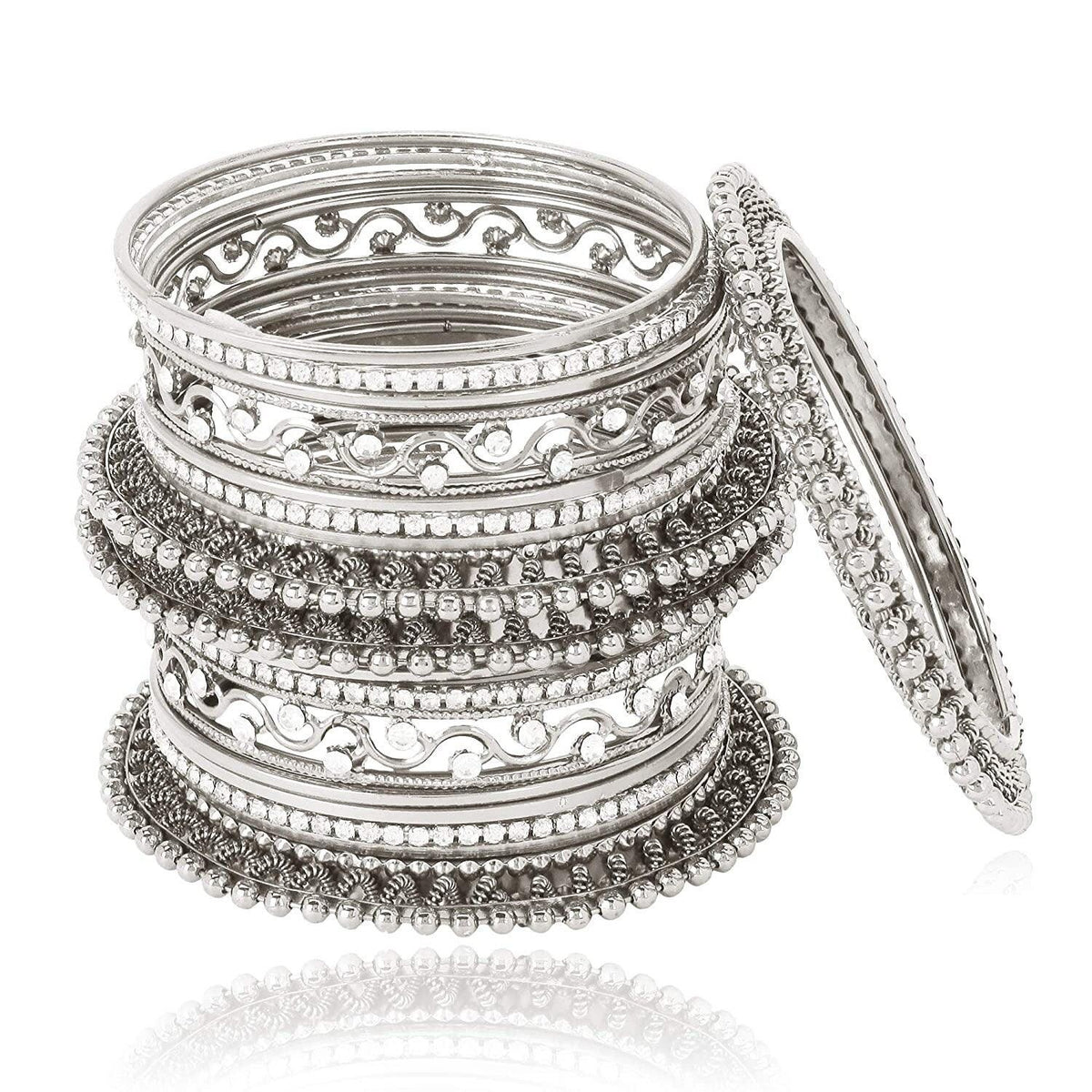 Silver & Golden Traditional Bangles Set, 18 antique silver golden plated bangles, Wedding bangles, Indian Jewelry