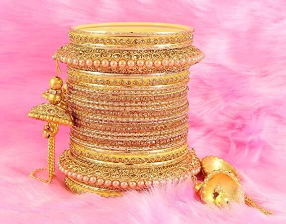 Bollywood Polki Kundan finish Jhumka Pearl Bangles Set(2 PC) Punjabi Pearl bangles Bridal bangles/ wedding indian jewelry