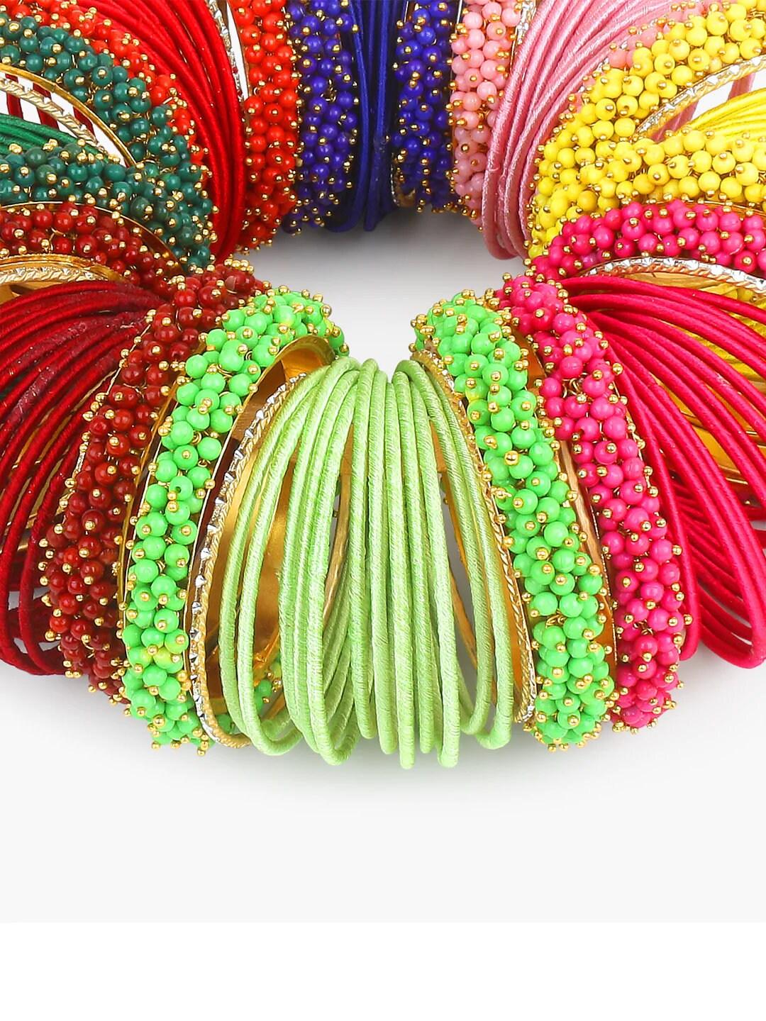 Indian Bangles Set / Bridal Bangles Set / Indian Jewelry / Bridal Bangles / Traditional Bangles / Gajra Kada & Velvet Colorful Bangles Set