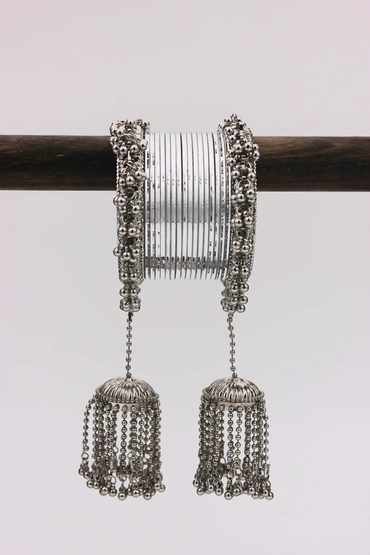 Shinning Ghungroo Bangle Set With Silver Tassel Bangles, Latkan Wedding Bangles for Girls, Lightweight Jewelry Bridal Bangles