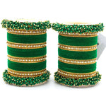 Traditional Velvet Chuda Indian Bangle Set With Pearl Kada For Women & Girls Indian Bollywood Jewelry for Wedding / Festivals / Ceremonial