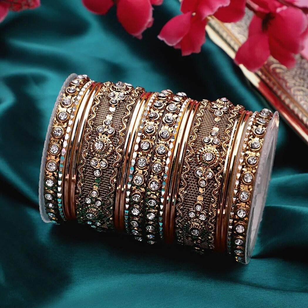Indian gold bangles with different color bangles, Wedding bangles, bangle set, Festive color bangles, Indian bollywood jewelry