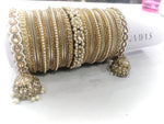 Rich Texture Pearl Indian Bangles Bracelet Set with Jhumki Borders, Indian wedding bangle set, Wedding Jewelry