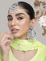 Alia Bhatt Inspired Kundan & Pearl Maang Tikka Earring Set, Indian Pakistani Wedding Bridal Jewelry Jewelry pearl Earrings Kundan earrings