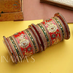 Rajwadi chuda, Bridal chuda, Dulhan Bridal Art Stones Bangles Set, Jaipur Rajasthani Indian chura, Red Green Chura Set Indian for Women
