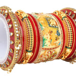 Traditional Ganesha Rajwadi chuda, Bridal chuda, Dulhan Bridal Art Stones Bangles Set, Jaipur Rajasthani Indian chura, Red Green Chura Set