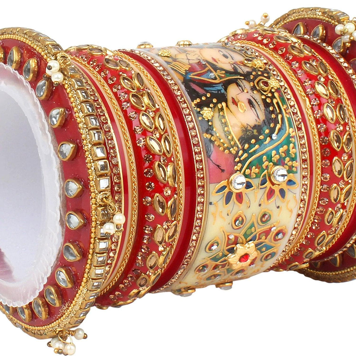 Radha Krishna Rajwadi chuda, Bridal chuda, Dulhan Bridal Art Stones Bangles Set, Jaipur Rajasthani Indian chura, Red Green Chura Set