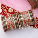 Traditional Rajwadi chuda, Bridal chuda, Rajasthani Dulhan Bridal Stones Bangles Set, Jaipur Rajasthani Indian chura, Red & Green Chura Set