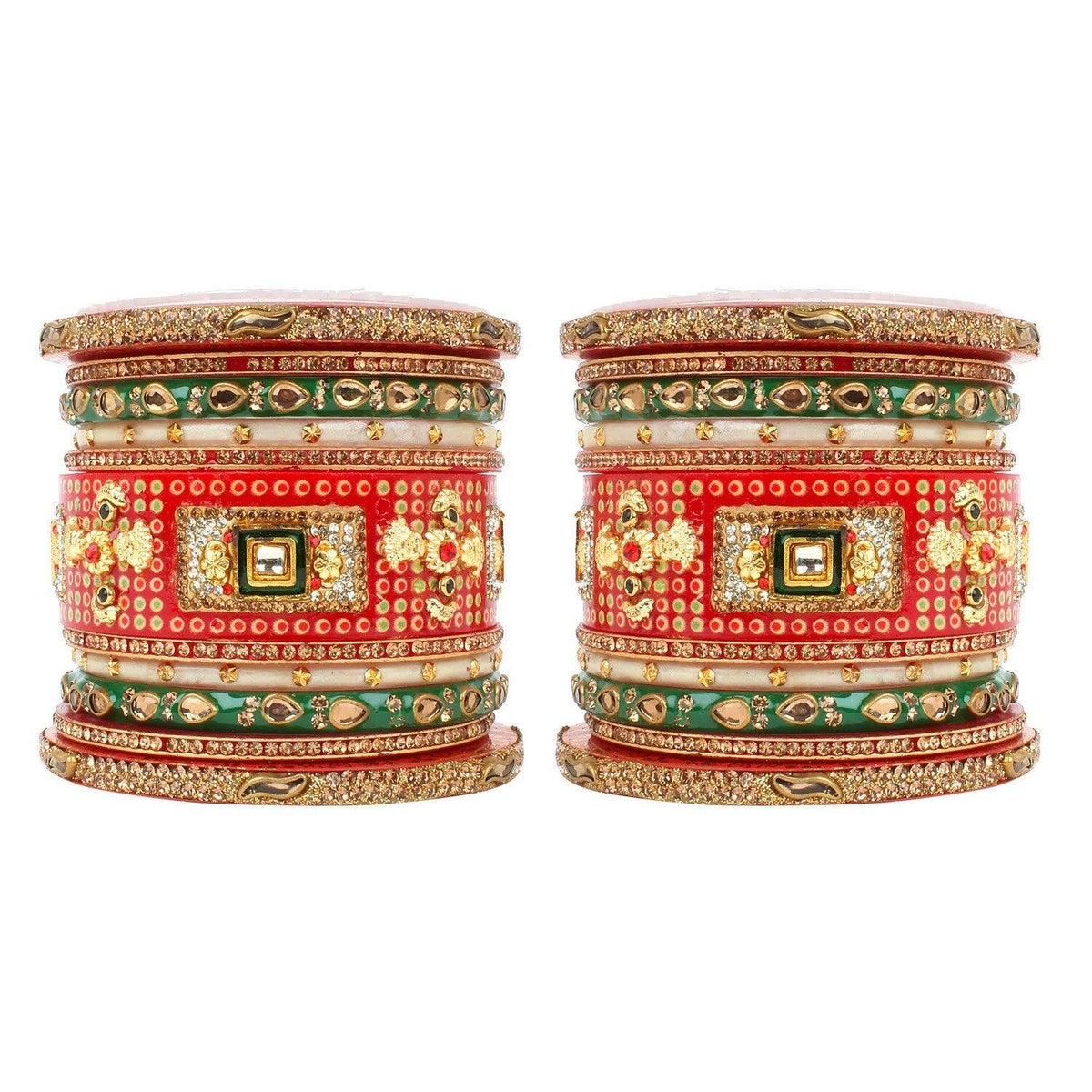 Traditional Rajwadi chuda, Bridal chuda, Rajasthani Dulhan Bridal Stones Bangles Set, Jaipur Rajasthani Indian chura, Red & Green Chura Set